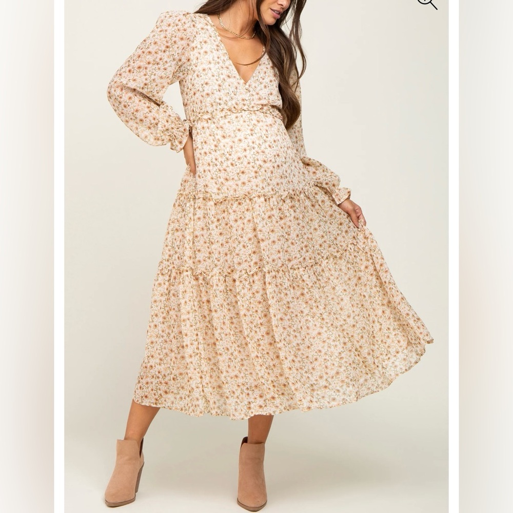 Cream Floral Tiered Sundress with Bishop Sleeves